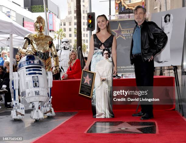 Billie Lourd and Mark Hamill attend the ceremony for Carrie Fisher being honored posthumously with a Star on the Hollywood Walk of Fame on May 04,...