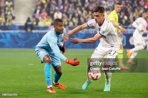 Thijs Dallinga of Toulouse during the French Cup final between FC Nantes and Toulouse FC at Stade de France on April 29, 2023 in Saint-Denis near...