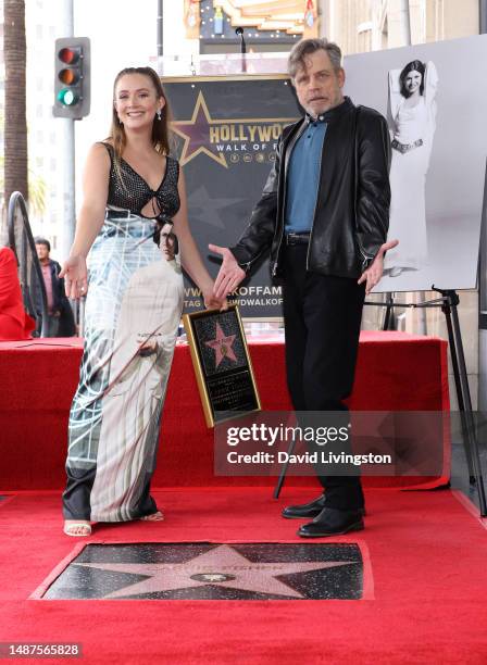 Billie Lourd and Mark Hamill attend the ceremony for Carrie Fisher being honored posthumously with a Star on the Hollywood Walk of Fame on May 04,...