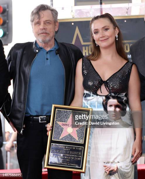 Mark Hamill and Billie Lourd attend the ceremony for Carrie Fisher being honored posthumously with a Star on the Hollywood Walk of Fame on May 04,...