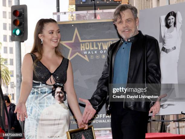 Billie Lourd and Mark Hamill attend the ceremony for Carrie Fisher being honored posthumously with a Star on the Hollywood Walk of Fame on May 04,...