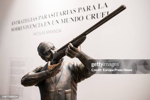 Sculpture of King Juan Carlos I with a shotgun by artist Nicolas Miranda during the inauguration of the exhibition 'Parasitic strategies for survival...