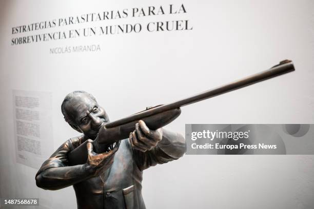 Sculpture of King Juan Carlos I with a shotgun by artist Nicolas Miranda during the inauguration of the exhibition 'Parasitic strategies for survival...