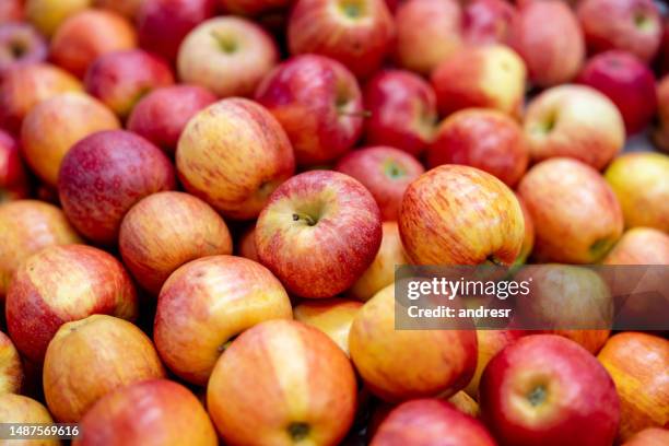 close-up on apples at the supermarket - royal gala apple stock pictures, royalty-free photos & images
