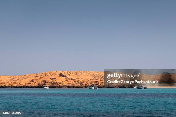 speedboats with tourists in ad dimaniyat islands - arabian sea stock pictures, royalty-free photos & images