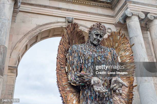 The Knife Angel sculpture at Birkenhead Park.