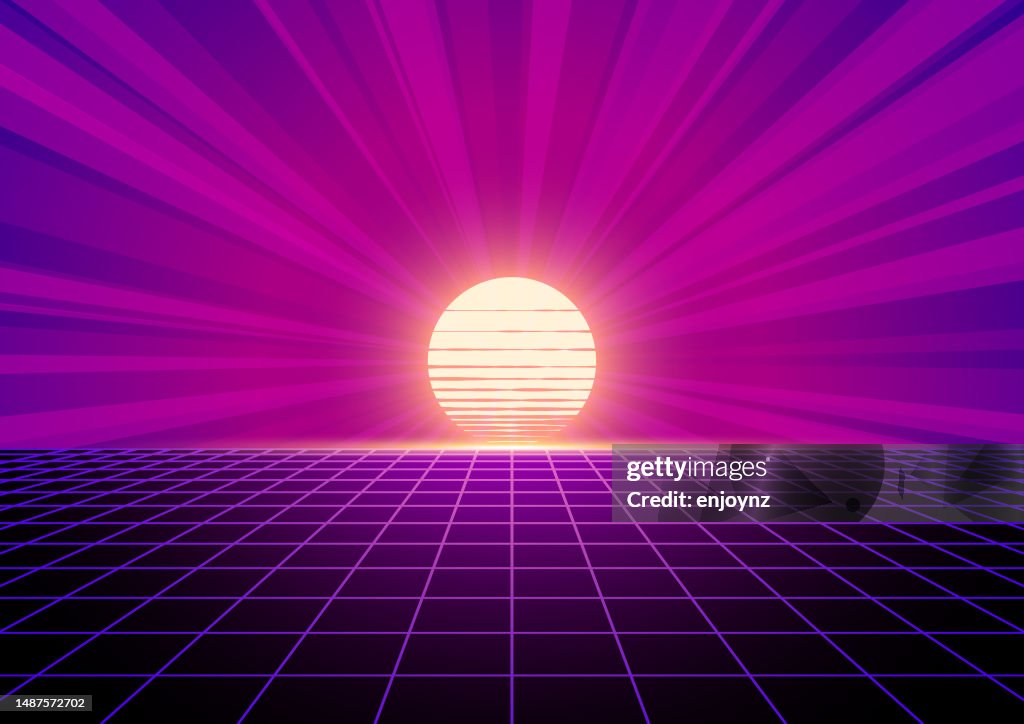 Retro vapor-wave sun ray illustration
