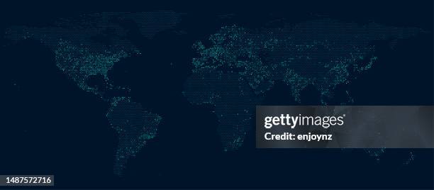 ilustraciones, imágenes clip art, dibujos animados e iconos de stock de mapa del mundo con superposición de semitonos de datos - demografía