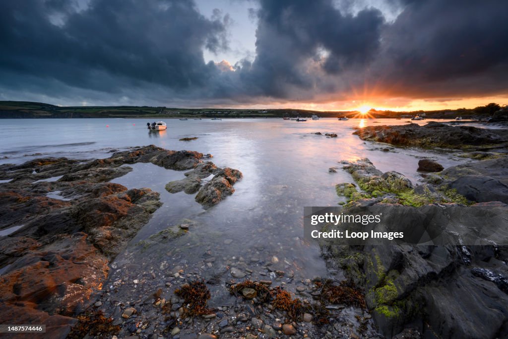 The sun rising over Newport in Pembrokeshire