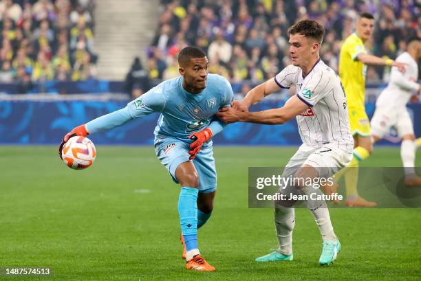 Thijs Dallinga of Toulouse during the French Cup final between FC Nantes and Toulouse FC at Stade de France on April 29, 2023 in Saint-Denis near...