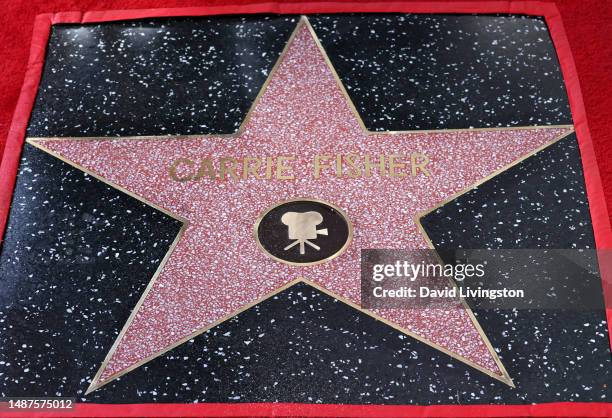 General view of the star as Carrie Fisher is honored posthumously with a star on the Hollywood Walk of Fame on May 04, 2023 in Hollywood, California.