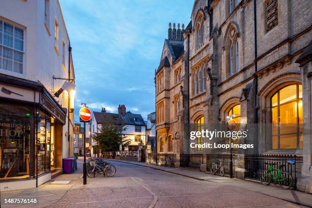 Dawn on Bene't Street in Cambridge city centre.