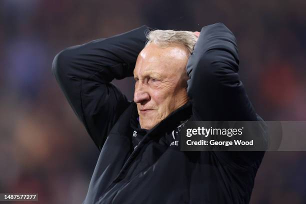 Neil Warnock, Manager of Huddersfield Town, reacts the Sky Bet Championship between Huddersfield Town and Sheffield United at John Smith's Stadium on...