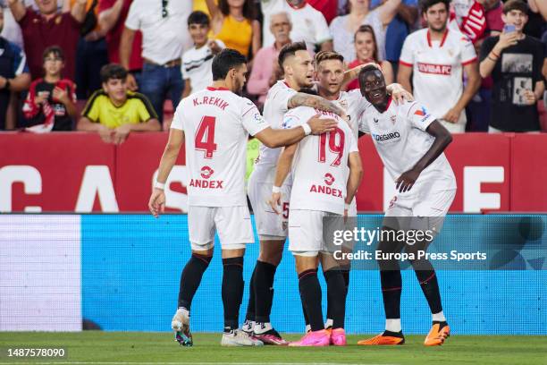 Pape Gueye of Sevilla FC celebrates a goal during the spanish league, La Liga Santander, football match played between Sevilla FC and RCD Espanyol de...