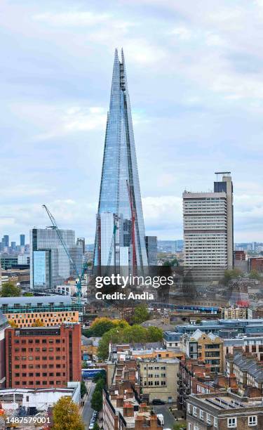 England, London, Southwark: The Shard, a 72-storey skyscraper, glass-clad pyramidal tower with offices, restaurants, luxury residential apartments.