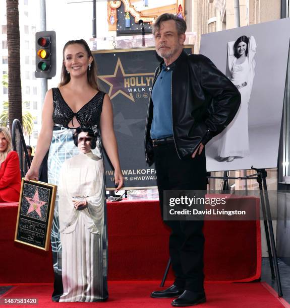 Billie Lourd and Mark Hamill attend the ceremony for Carrie Fisher being honored posthumously with a Star on the Hollywood Walk of Fame on May 04,...