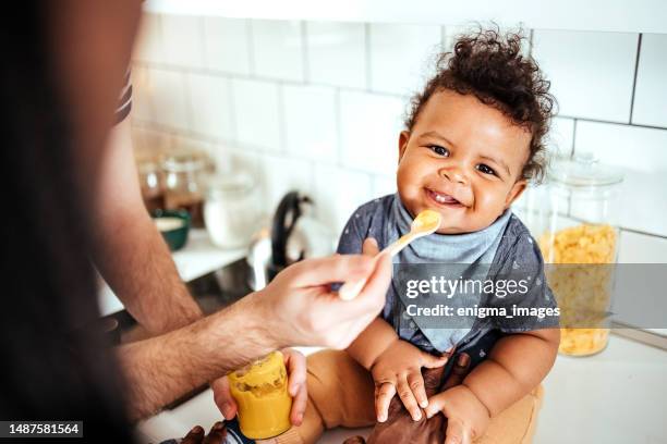 feeding the baby - six month old stock pictures, royalty-free photos & images