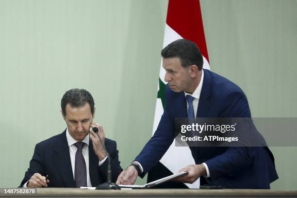 Syria's President Bashar al-Assad, seen during the Signing of the comprehensive program of strategic and long-term cooperation between Iran and...