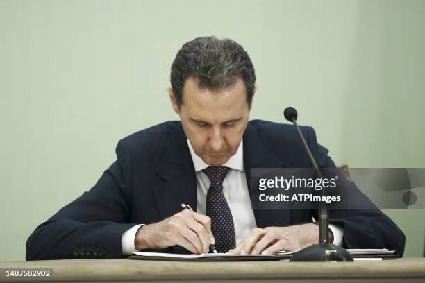 Syria's President Bashar al-Assad, seen during the Signing of the comprehensive program of strategic and long-term cooperation between Iran and...