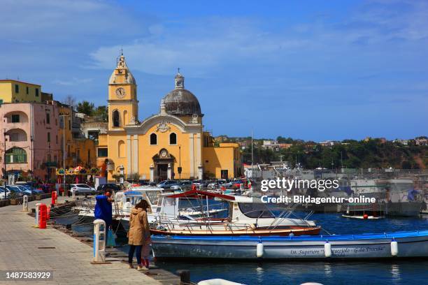 Church of the Madonna delle Grazie, Port of Procida, Marina Grande, Procida Island, Gulf of Naples, Phlegrean Islands, Campania, Italy.