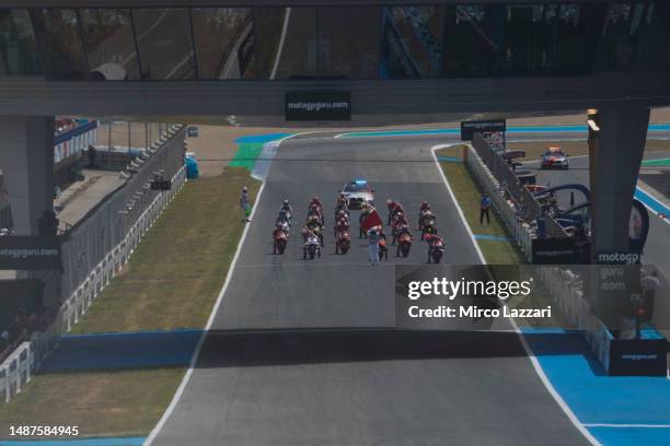 The MotoGP riders prepare to start from the grid during the MotoGP race during the MotoGP Of Spain - Race on April 30, 2023 in Jerez de la Frontera,...