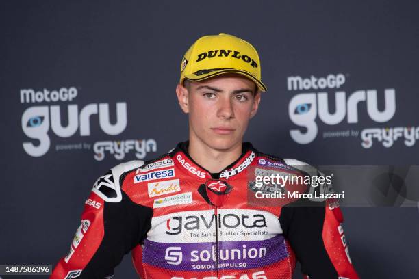 David Alonso of Colombia and GasGas Aspar Team looks on during the press conference at the end of the Moto3 race during the MotoGP Of Spain - Race on...