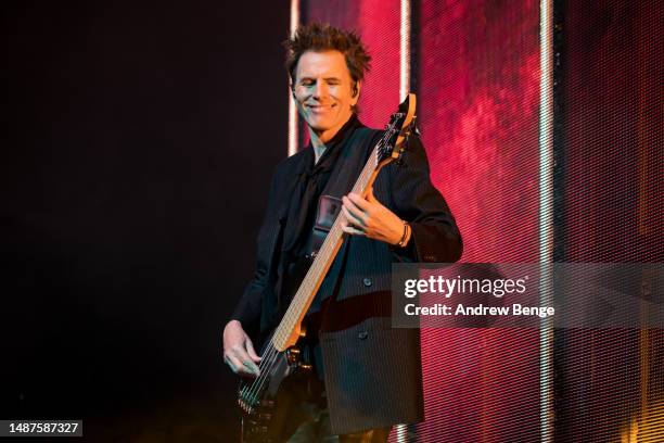 John Taylor of Duran Duran performs at First Direct Arena on May 04, 2023 in Leeds, England.