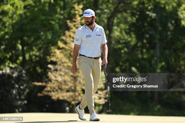 Cameron Young of the United States waits on the 12th green during the first round of the Wells Fargo Championship at Quail Hollow Country Club on May...