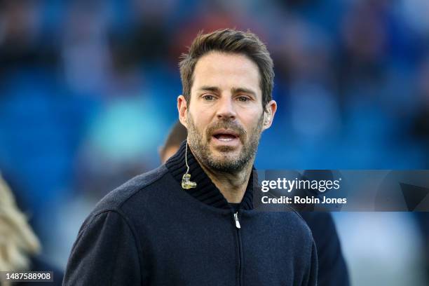 Sky pundit Jamie Redknapp during the Premier League match between Brighton & Hove Albion and Manchester United at American Express Community Stadium...