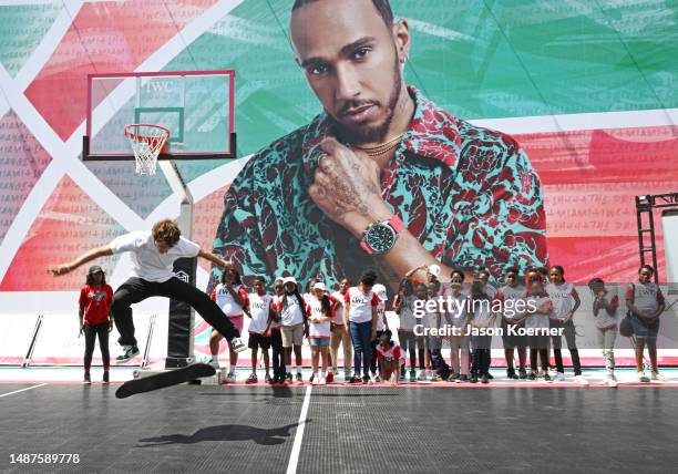 Brand ambassador and skateboarding world champion Jagger Eaton performs a demonstration for Dibia DREAM kids during the IWC & Laureus Talk with...