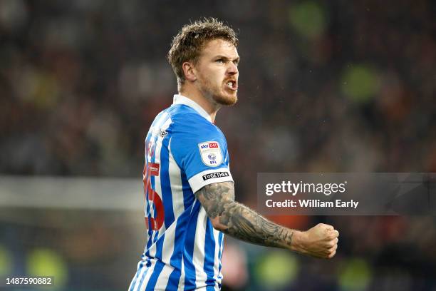 Danny Ward of Huddersfield Town celebrates after scoring a goal to make it 1-0 during the Sky Bet Championship game between Huddersfield Town and...