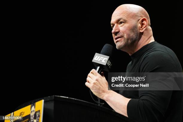 President Dana White hosts the UFC 288 press conference at Prudential Center on May 04, 2023 in Newark, New Jersey.