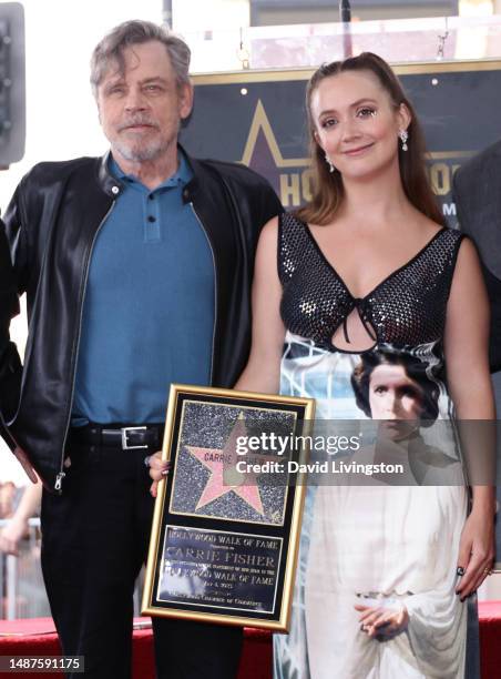 Mark Hamill and Billie Lourd attend the ceremony for Carrie Fisher being honored posthumously with a Star on the Hollywood Walk of Fame on May 04,...