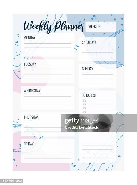 weekly planner printable vector template. blank organizer page a4, a5. business schedule page for a week for effective planning. personal notebook. paper sheet. white background. - school routine stock illustrations