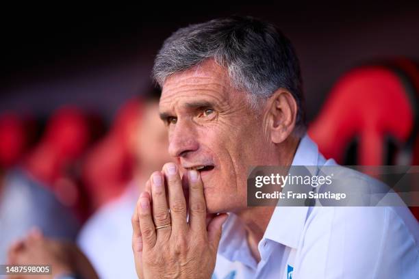 Jose Luis Mendilibar, manager of Sevilla FC looks on prior to the LaLiga Santander match between Sevilla FC and RCD Espanyol at Estadio Ramon Sanchez...