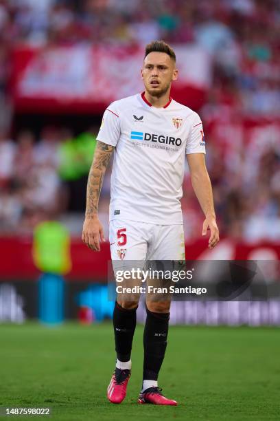 Lucas Ocampos of Sevilla FC looks on during the LaLiga Santander match between Sevilla FC and RCD Espanyol at Estadio Ramon Sanchez Pizjuan on May...