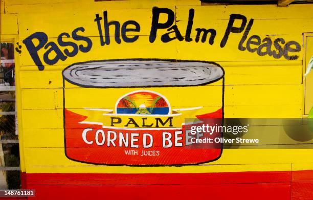 hand painted advertisement for corned beef. - corned beef stock illustrations