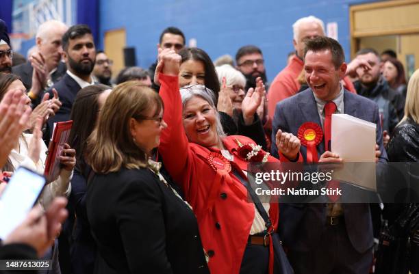 Sarah-Jane Colclough of Labour wins the seat of Bentilee, Ubberley and Townsend during the Stoke On Trent Election Count And Declaration on May 05,...