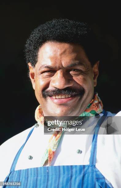 smiling portrait of fijian chef. - beachcomber island stock pictures, royalty-free photos & images