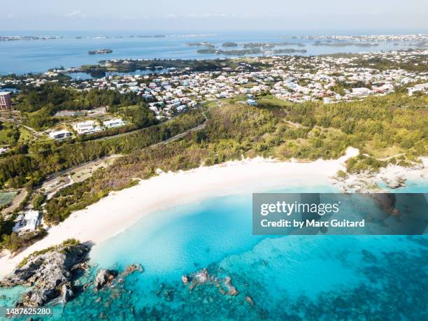horseshoe bay beach aerial, bermuda - bermuda aerial stock pictures, royalty-free photos & images