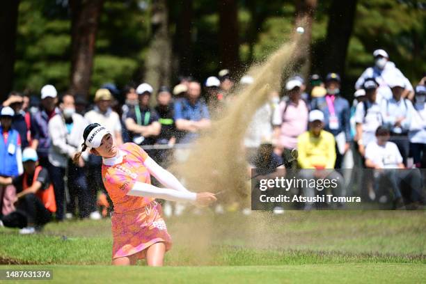 Erika Hara of Japan hits out from a bunker on the 2nd hole during the second round of World Ladies Championship Salonpas Cup at Ibaraki Golf Club...