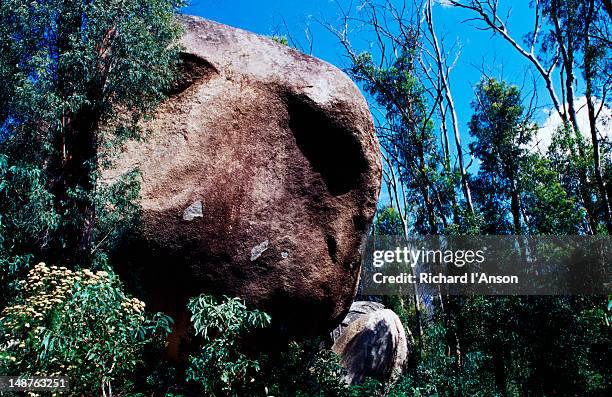 aboriginal shelter known as hanging rock at tidbinbilla nature reserve. - tidbinbilla nature reserve stock pictures, royalty-free photos & images