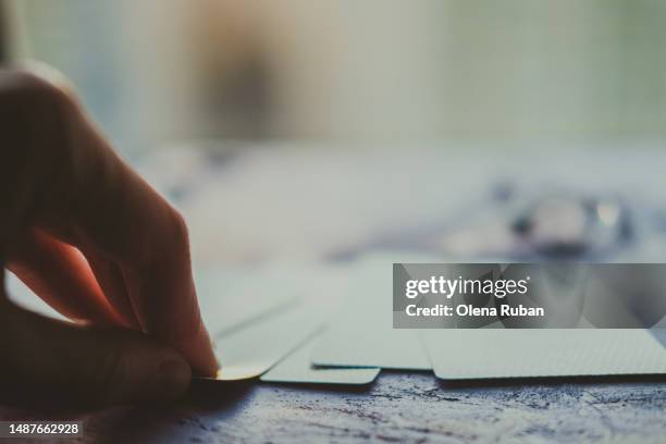 female hand choosing tarot card. - tarot cards stock-fotos und bilder