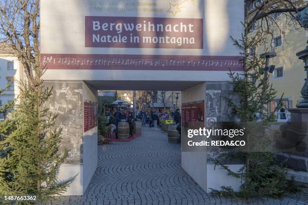 Via Bastioni. Street. Christmas. Markets. People. Horizontal. Brunico. Trentino Alto Adige. Italy. Xmas. Historic. Historic Center. Historical....