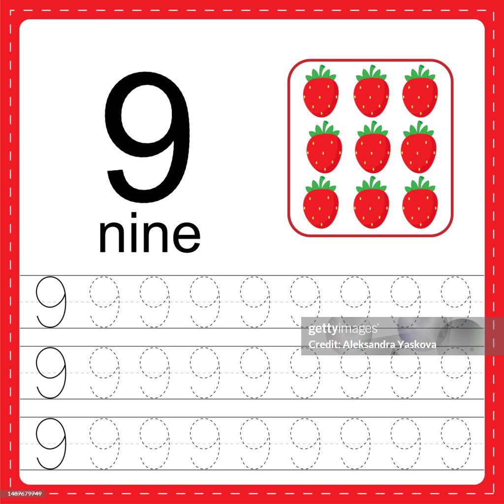 Write Number 9 Cards With Numbers For Children Trace The Line For Kids Learning To ...