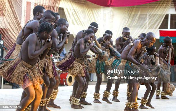 Traditional band of Central African Pygmies on 24 June 2005, during the inauguration of Central African President Francois Bozize in Bangui.