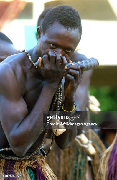 Central African traditional dancer on 13 June 2005, during the inauguration of Central African President Francois Bozize in Bangui.