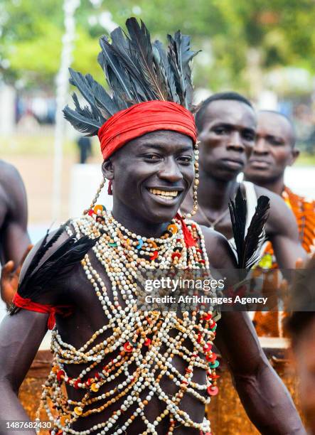 Central African traditional dancer on 13 June 2005, during the inauguration of Central African President Francois Bozize in Bangui.