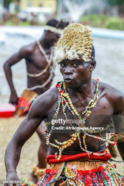 Central African traditional dancer on 13 June 2005, during the inauguration of Central African President Francois Bozize in Bangui.