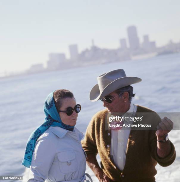 Couple pictured on Alcatraz during the island's occupation by a group of Native Americans, San Francisco, California, 1970. The city of San Francisco...